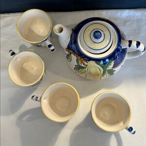 Ceramic teapot 4 cups Hand painted pottery Small Tea Set Vintage artisan tea set